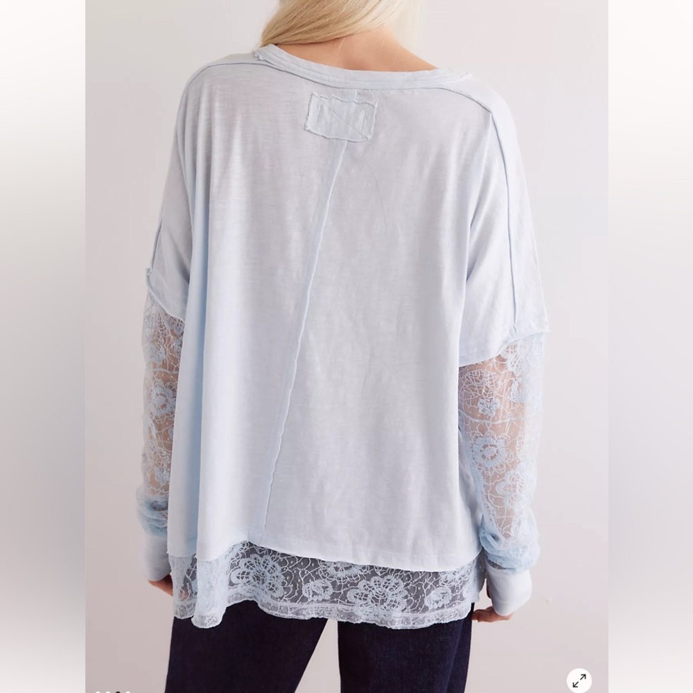 We the Free People Effie Twofer T Shirt Ballad Blue Lace Underlayer Top L - Picture 3 of 7
